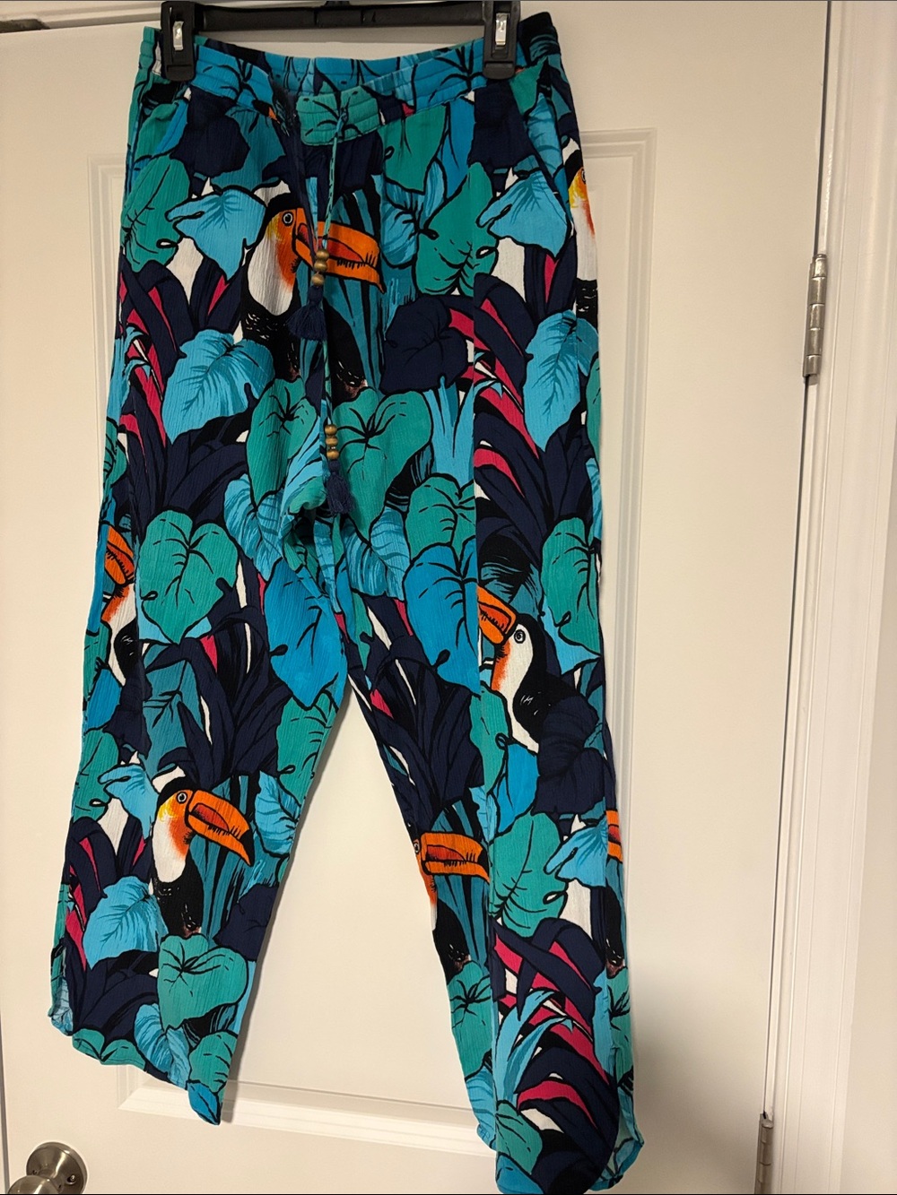 Talbots Misses Tropical Toucan Print  Pants - Blue/Teal